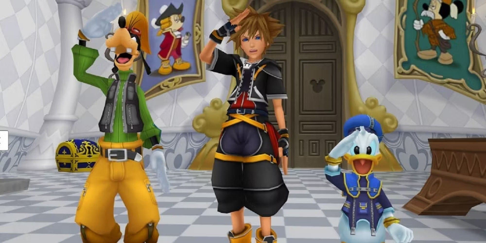 Sora, el Pato Donald y Goofy se presentan a trabajar en Kingdom Hearts II