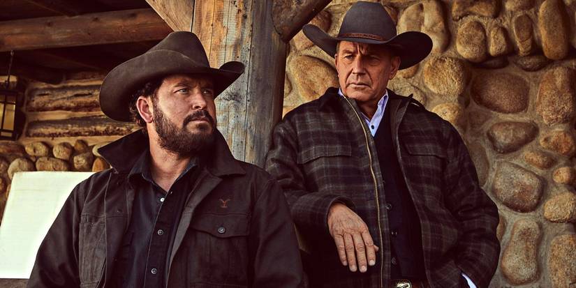 Cole Hauser and Kevin Costner on the set of Yellowstone