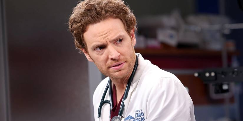 Will Halstead looks concerned in Chicago Med.