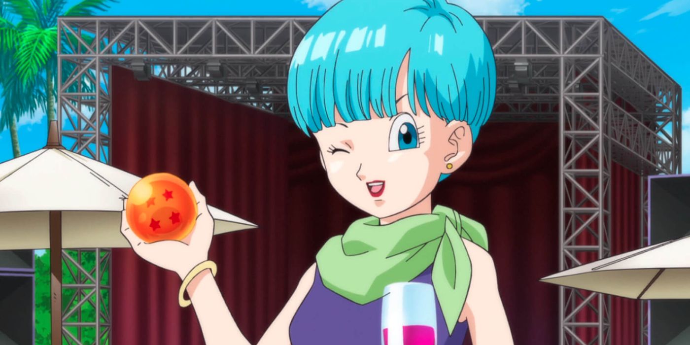 Bulma segura a esfera do dragão de quatro estrelas em Dragon Ball Super