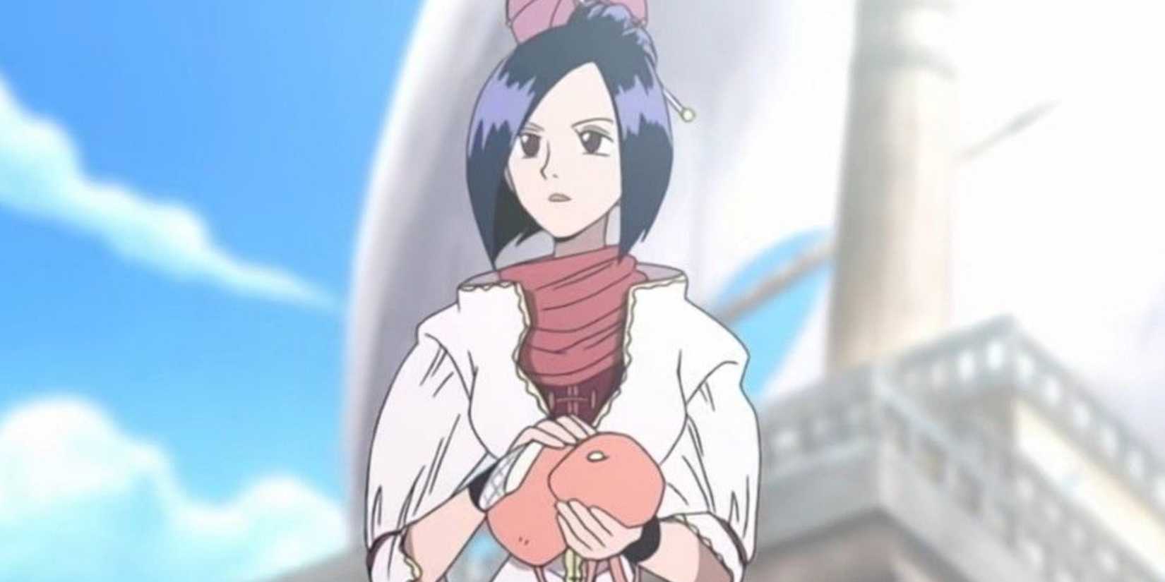 Rasa, un personnage uniquement animé, tient un sac pendant l'Arc Alabasta Kingdom de One Piece.