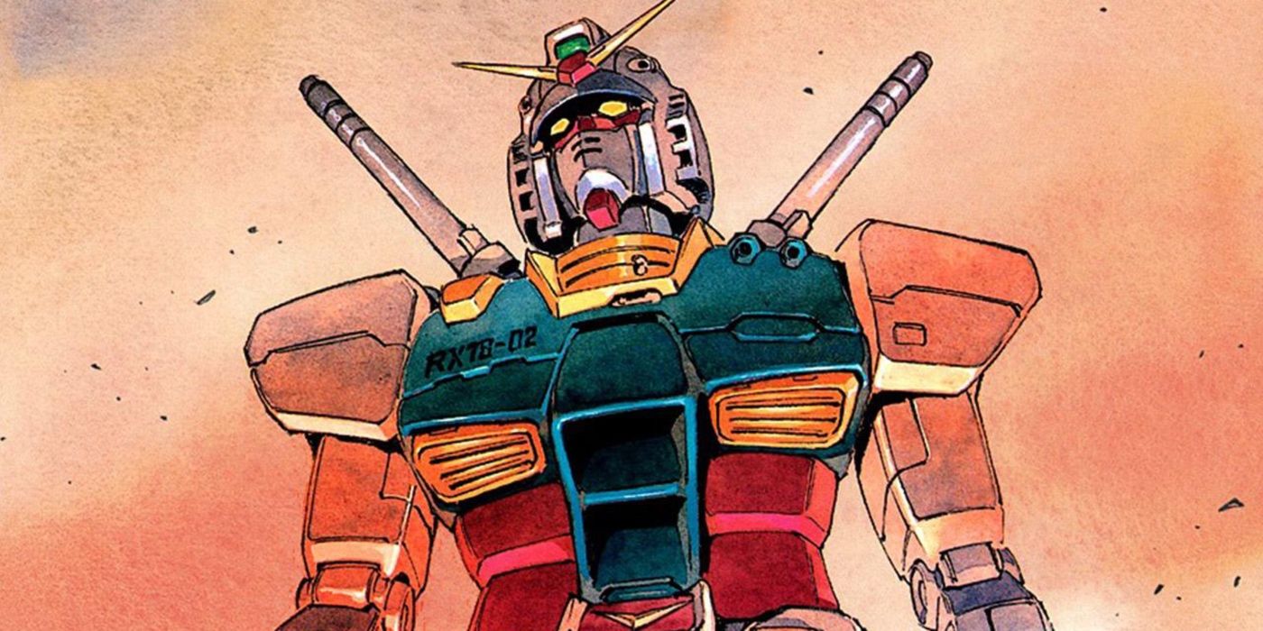 Um close mostra um mech no mangá Mobile Suit Gundam: The Origin