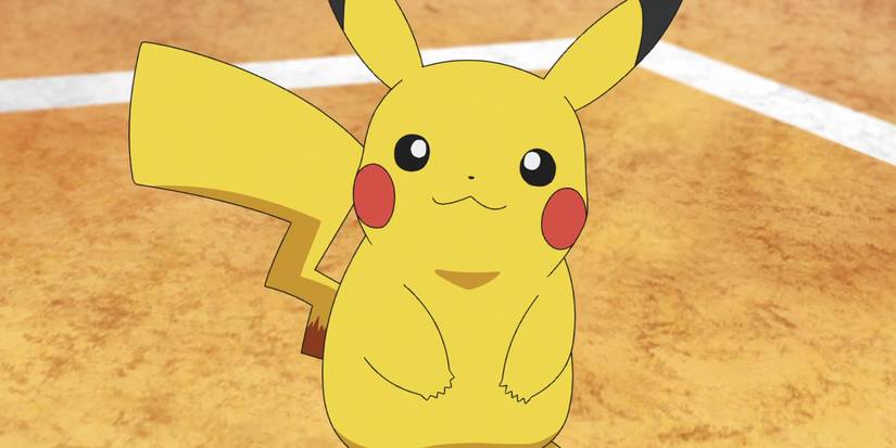 Pikachu stands in the sand in Pokemon