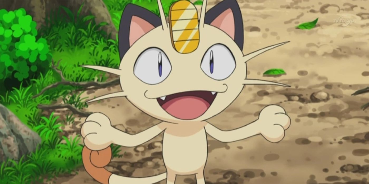 Meowth sorrindo no anime de Pokémon