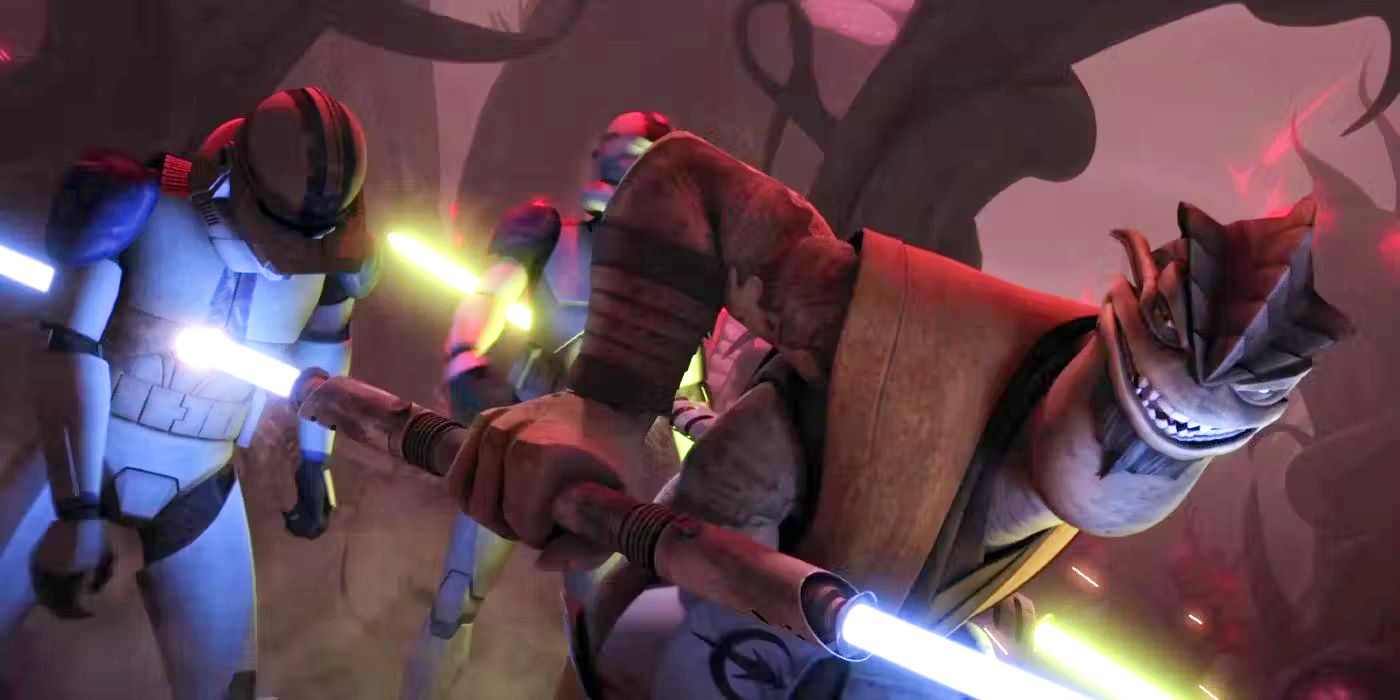 Pong Krell esfaqueando um clone em Star Wars The Clone Wars