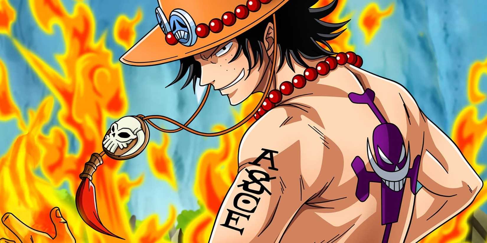 Portgas D Ace avec des flammes en arrière-plan -- One Piece