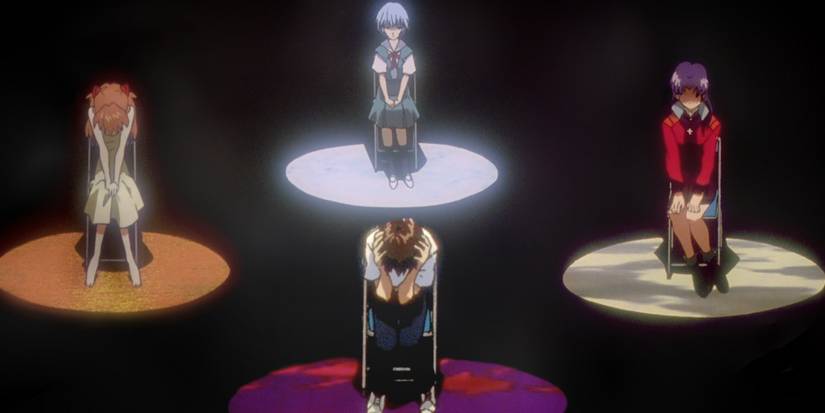 Asuka, Rei, Misato dan Shinji menjadi sorotan selama Instrumentality di Neon Genesis Evangelion