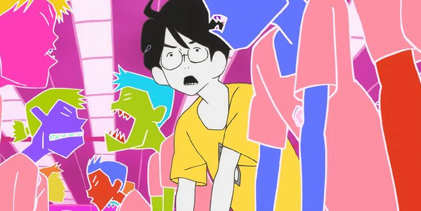 The protagonist gets overwhelmed by the crowd in The Tatami Galaxy