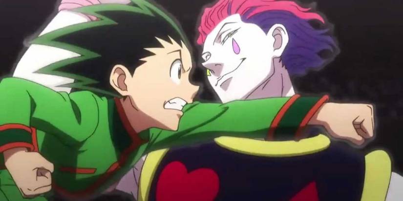Gon and Hisoka's are fighting at the Heavenly Arena in Hunter X Hunter.