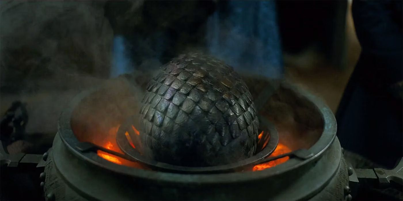 A dragon egg is placed over intense heat in House of the Dragon