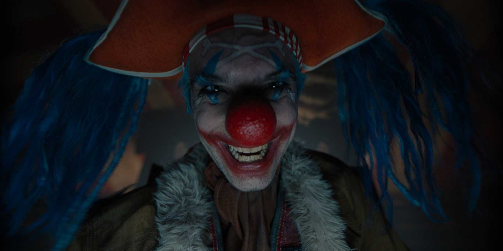 Buggy the Clown, played by Jeff Ward, laughing in Netflix's live-action One Piece