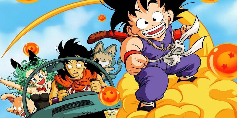 Goku on his original team of Flying Nimbus and Dragon Ball from the first anime series