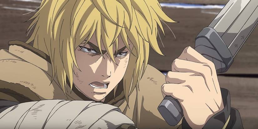 Thorfinn holds one of his knives at Vinland Saga.