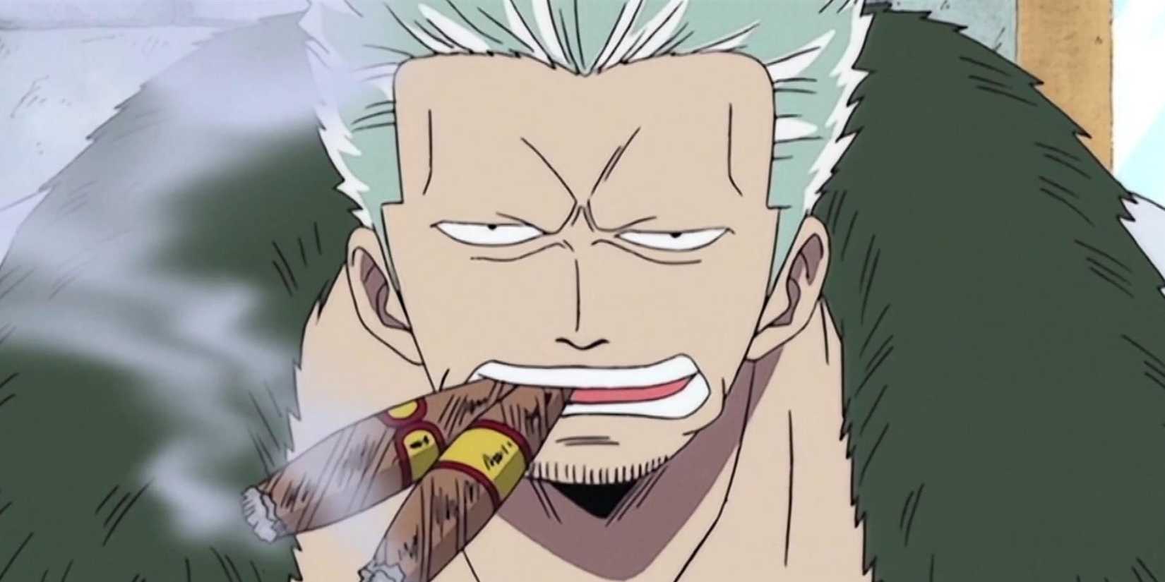 Fumeur pré-timeskip dans One Piece avec deux cigares à la bouche
