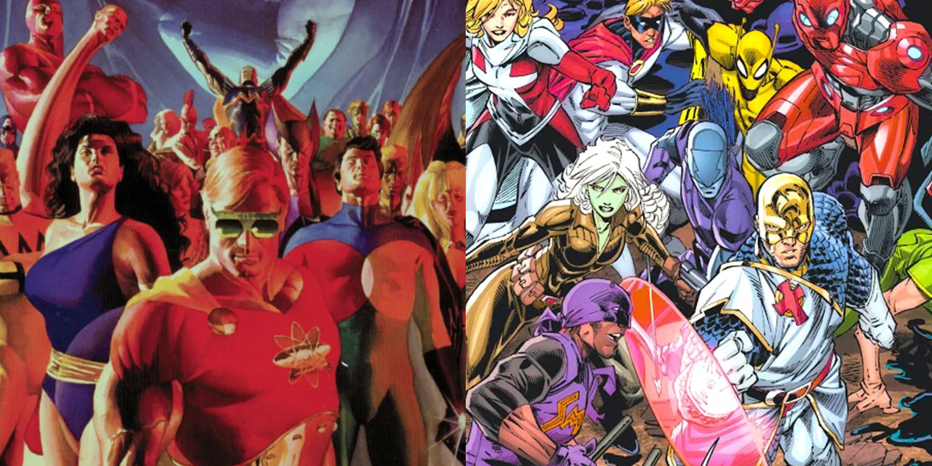 Split image the Squadron Supreme and the Retaliators of Earth-6