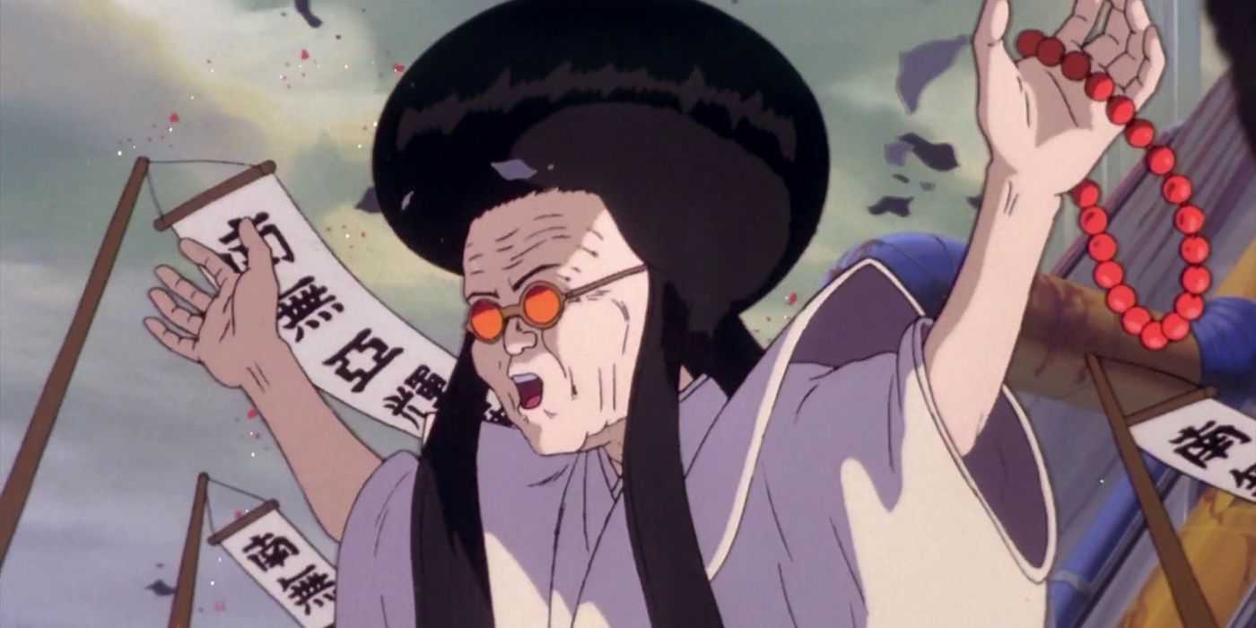 Miyako rallies the supposed return of Lord Akira in Akira (1988).
