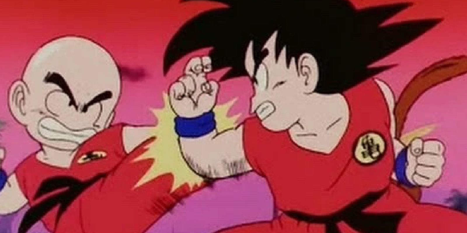 Goku lucha contra Krillin durante el 21º Torneo Mundial de Artes Marciales en Dragon Ball.