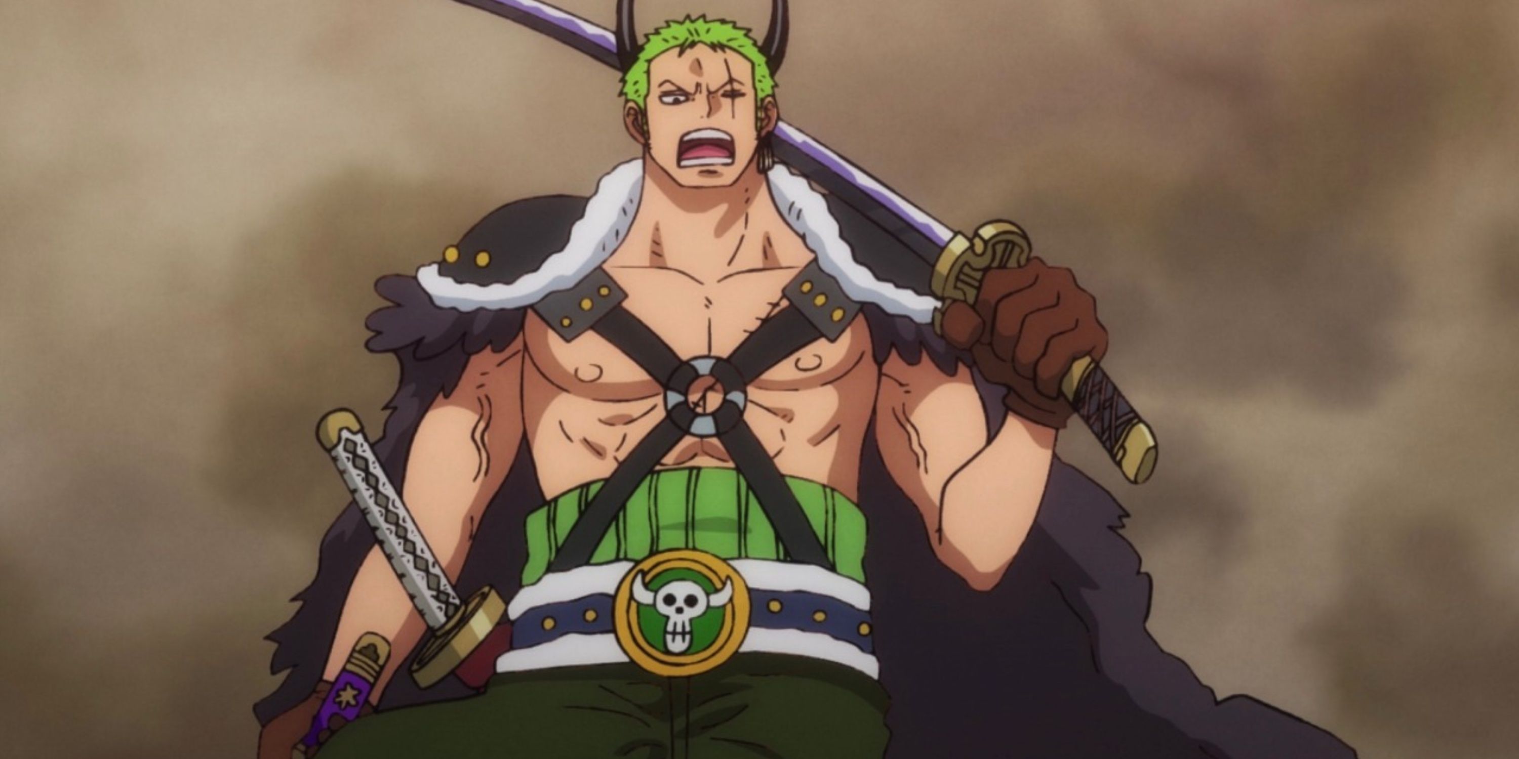 Roronoa Zoro wearing a Beast Pirates disguise during One Piece's Wano Country Arc