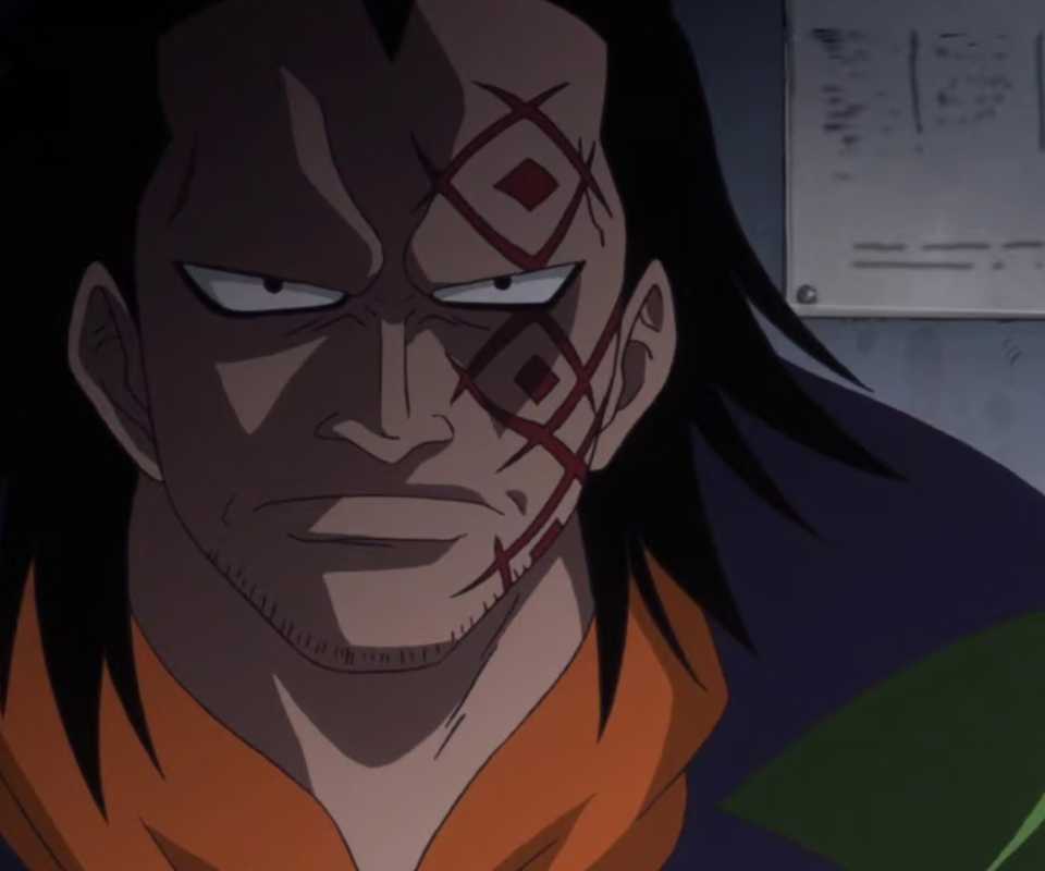 Monkey D Dragon in the One Piece anime series with a serious expression.