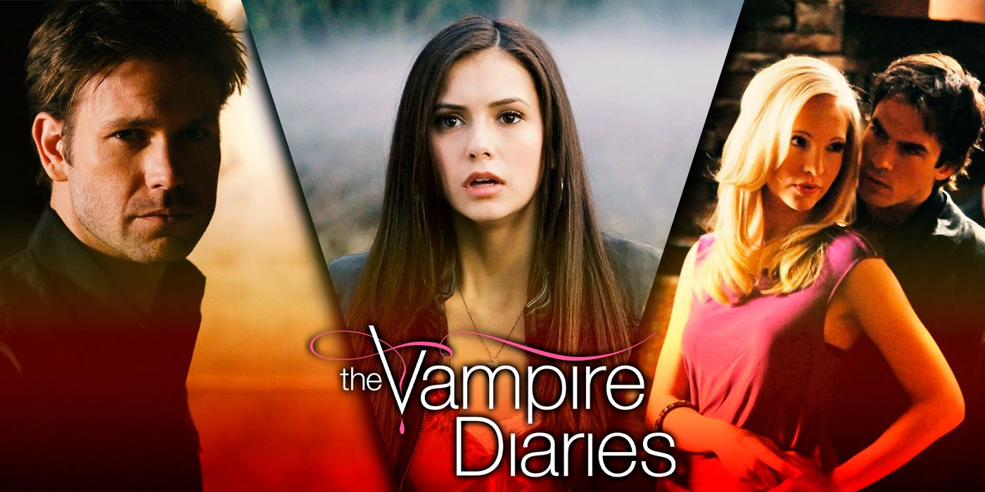 The Vampire Diaries logo with Alaric, Elena Gilbert, and Caroline and Damon