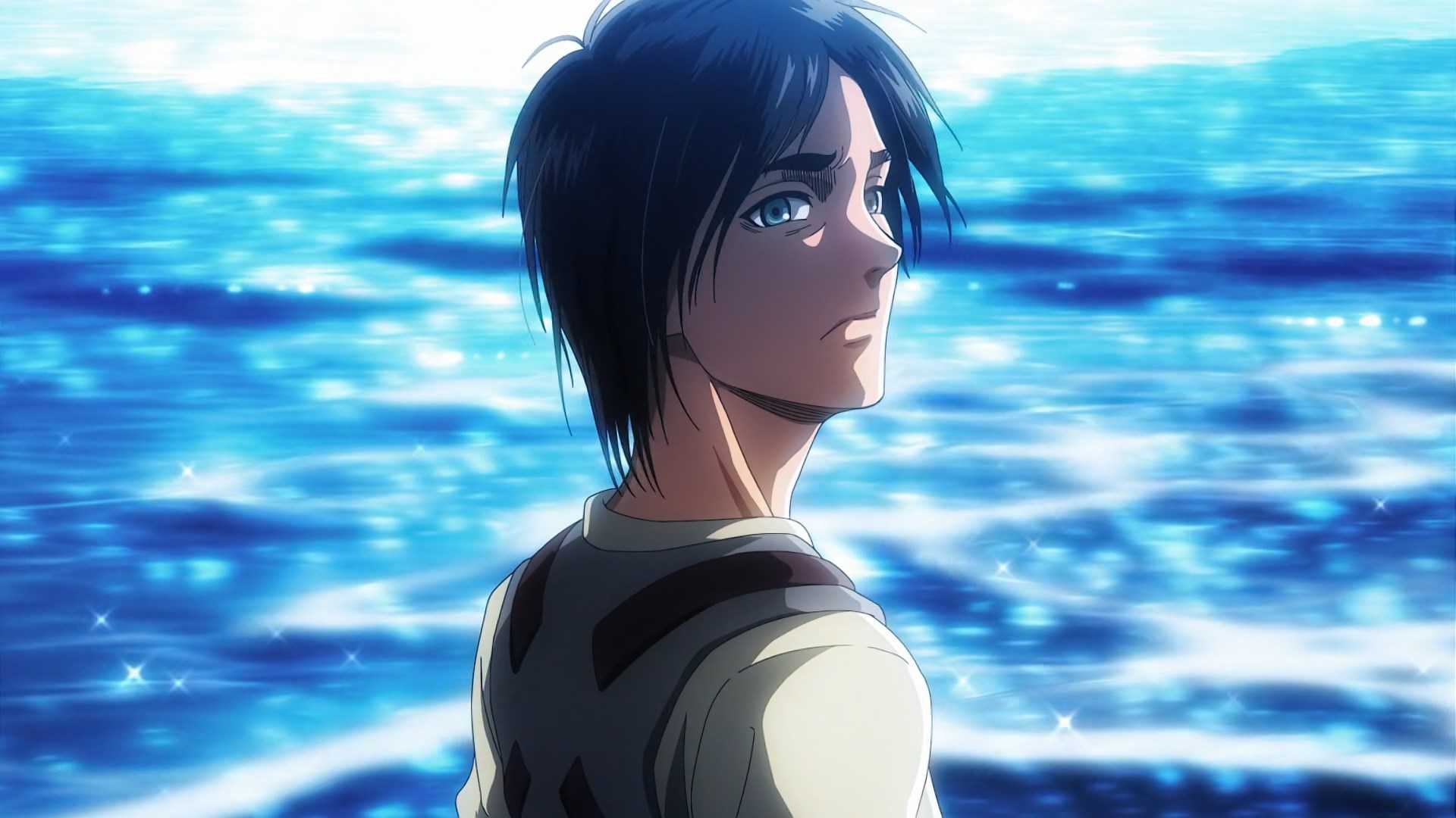 Eren Yeager feeling defeated when finally reaching the sea at the end of Season 3