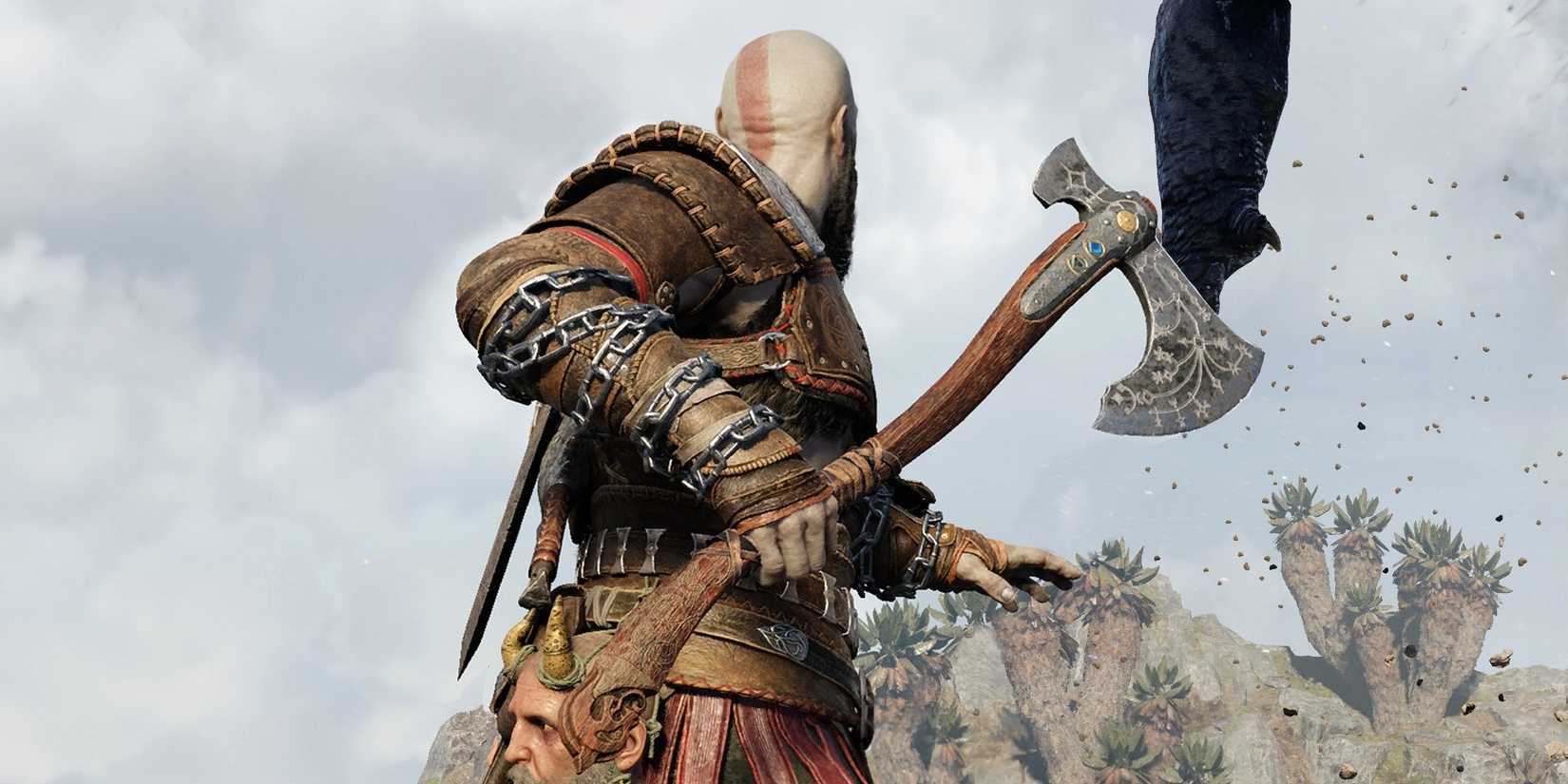 Kratos wielding his axe in God of War Ragnarok