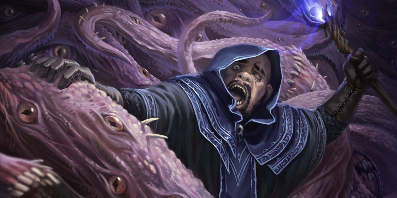 A Great Old One warlock fights a giant tentacled creature in D&D 5e.