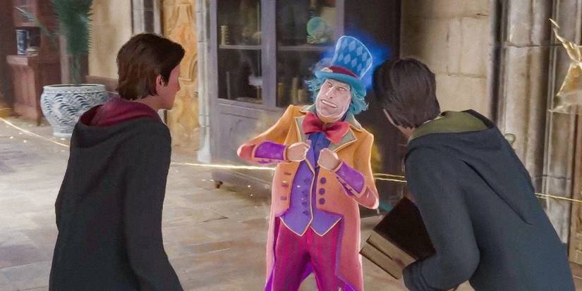 Peeves is dressed in color as he taunts the inheritance students at Hogwarts.