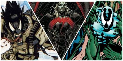 Renegade symbiotes Zzzxx, Knull, and Lasher from Marvel comics.