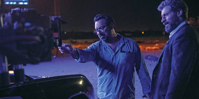 James Mangold with Hugh Jackman on set as Wolverine for Logan.