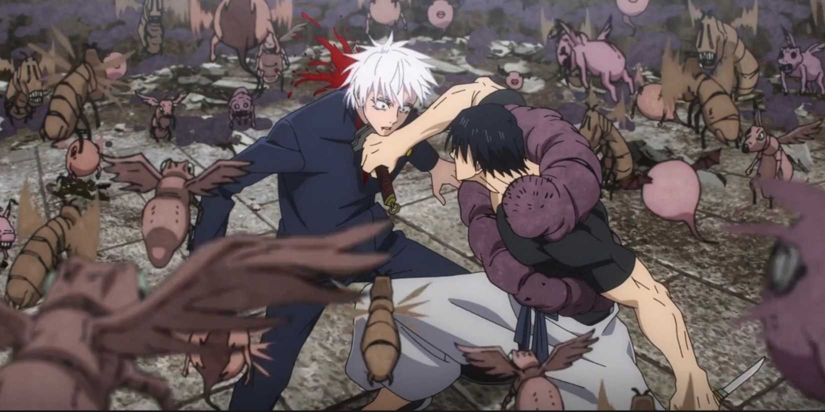 Toji Fushiguro poignarde Satoru Gojo pendant la bataille de Jujutsu Kaisen.