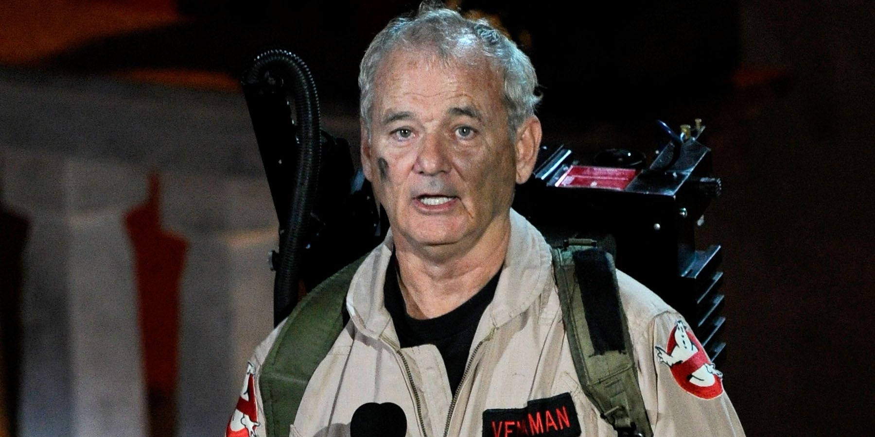 Bill Murray dressed up as Peter Venkman from Ghostbusters