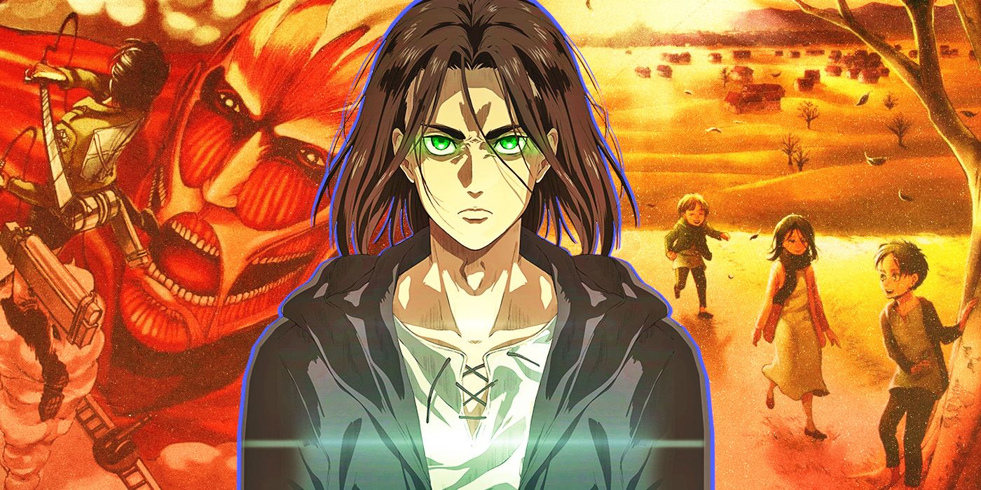 A collage of the Attack on Titan manga and anime featuring Eren Yeager