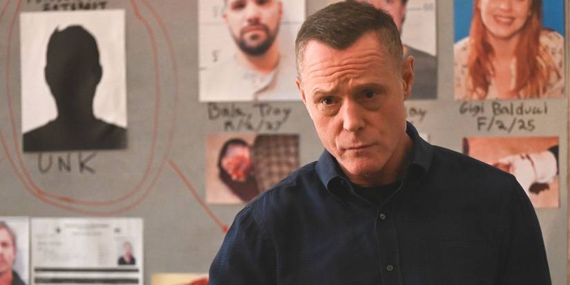 Hank Voight (actor Jason Beghe) has a stern expression in front of board in Chicago PD Season 11