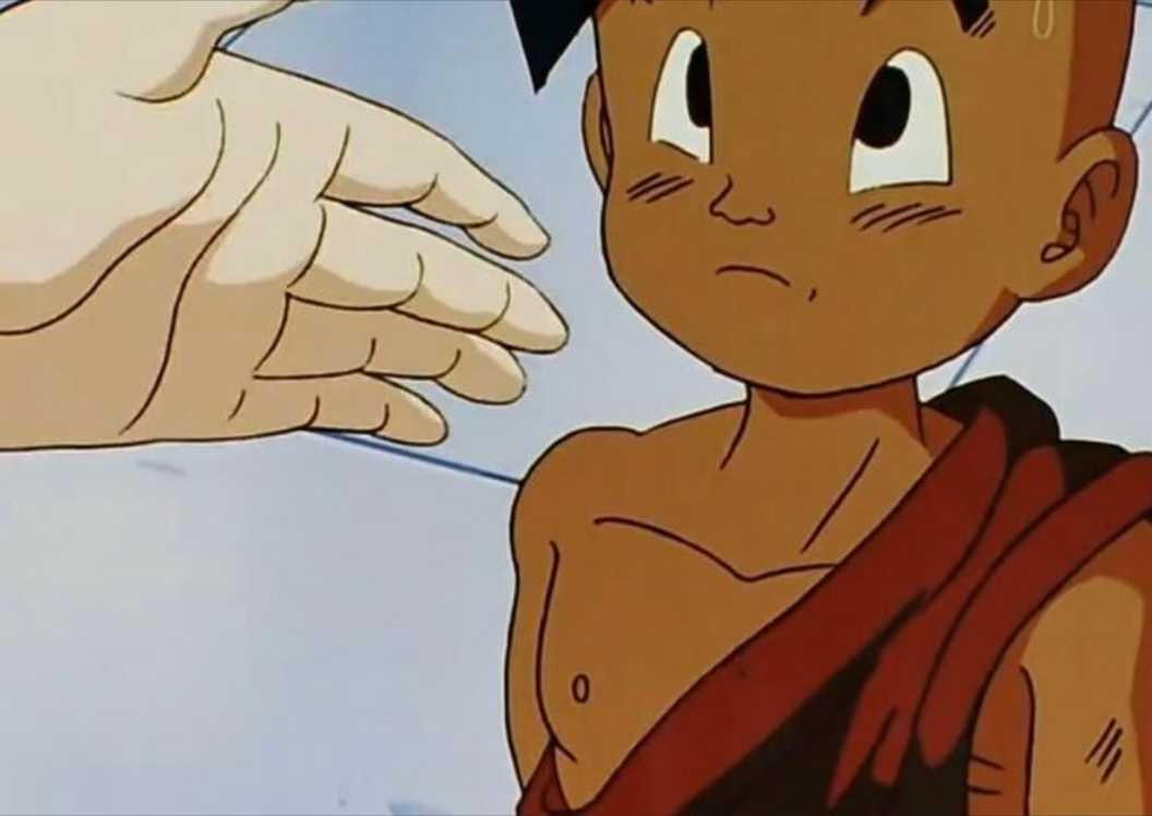 Goku extends a helping hand to Uub when they meet in Dragon Ball Z.