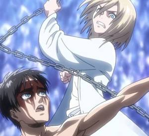 Historia pulls Eren's chains in Attack on Titan