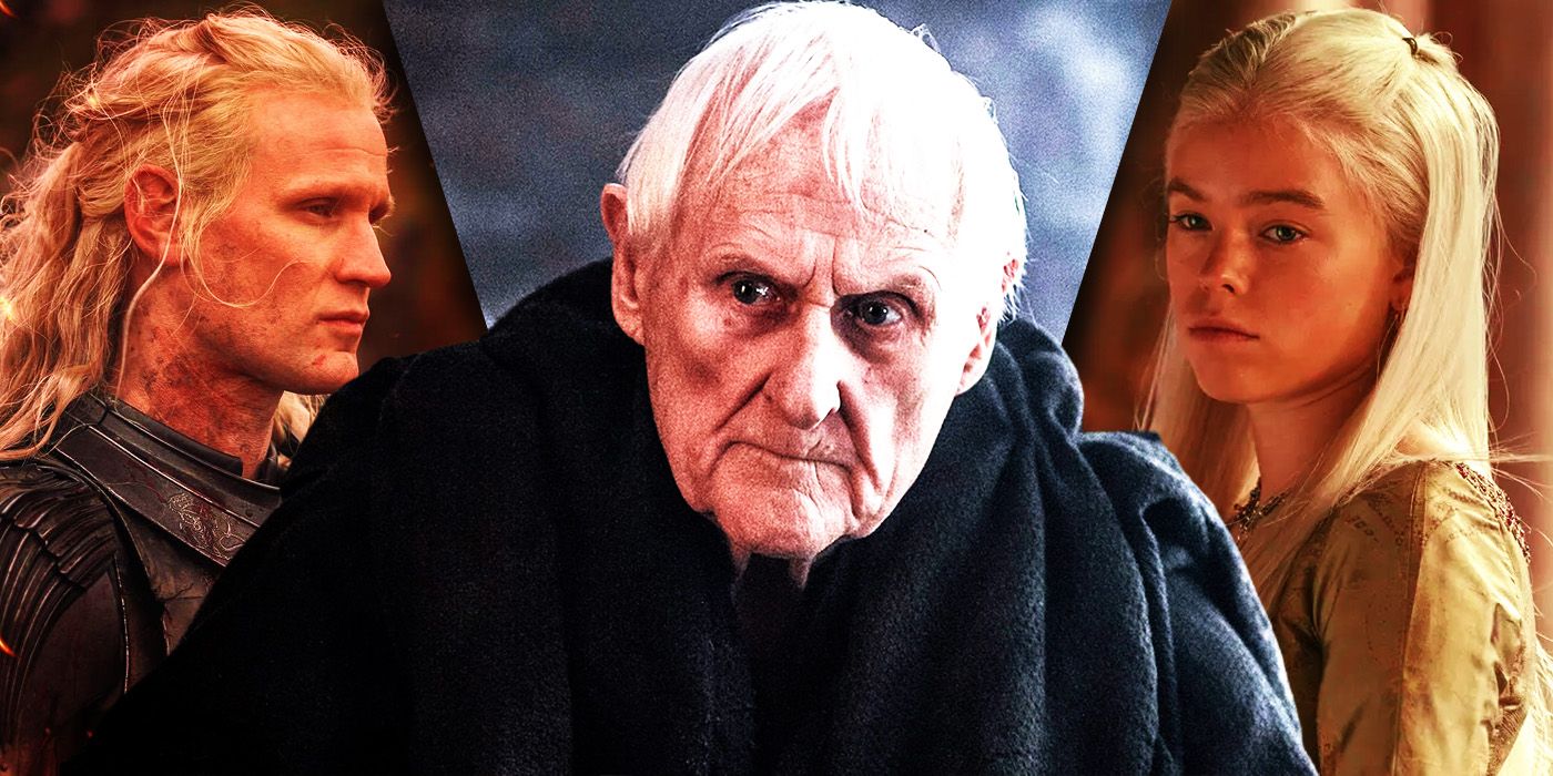 Split Images of Daemon Targaryen, Maester Aemon, and Rhaenyra Targaryen