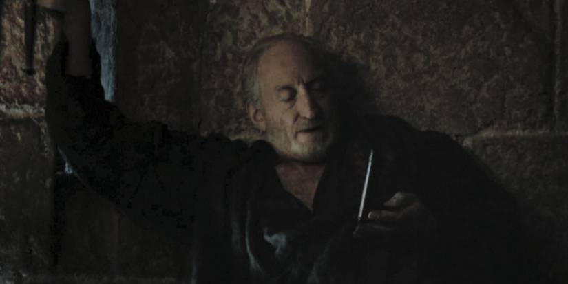 Tywin Lannister dying from a crossbow bolt fired by Tyrion.