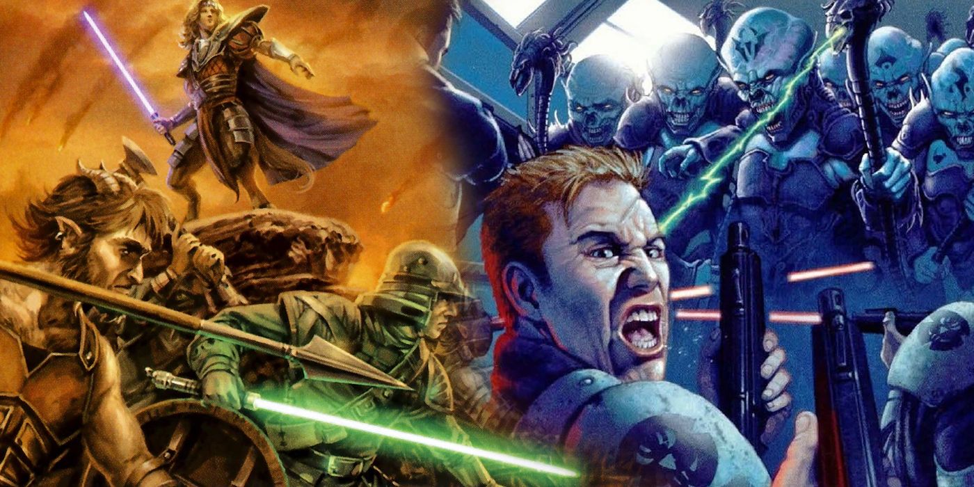 Split image of the New Sith Wars and the Yuuzhan Vong War from Star Wars Legends