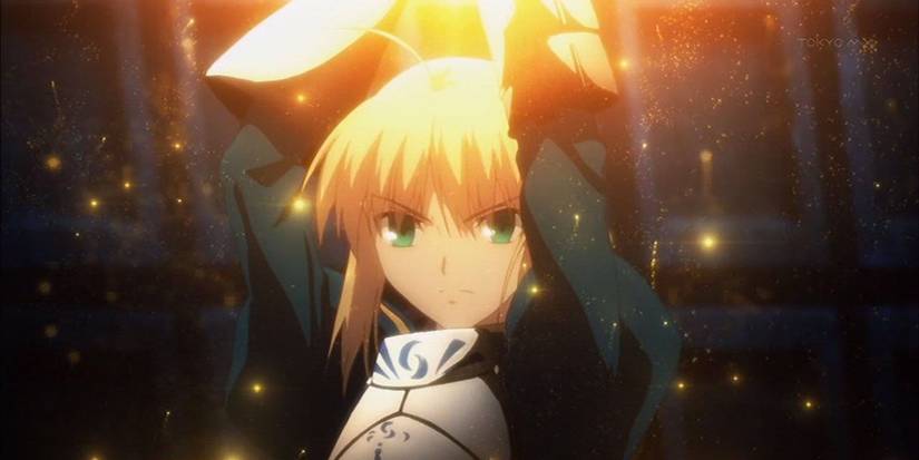 Saber utilise son Noble Phantasm avec Excalibur contre Lancer dans Fate/Zero.