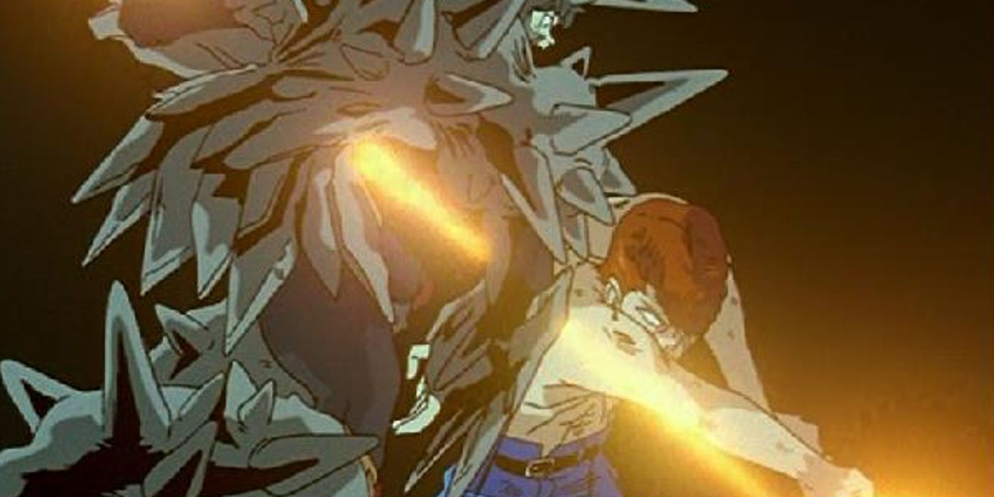 Kuwabara defeats Risho in the Dark Tournament with his spirit sword in Yu Yu Hakusho.