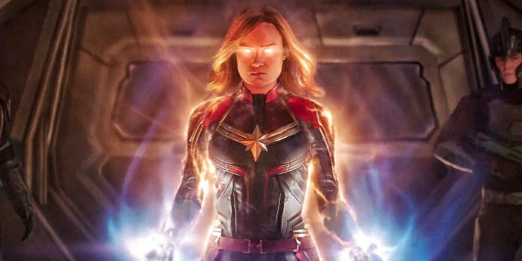 Captain Marvel (Brie Larson) unleashes her full power for the first time in Captain Marvel.