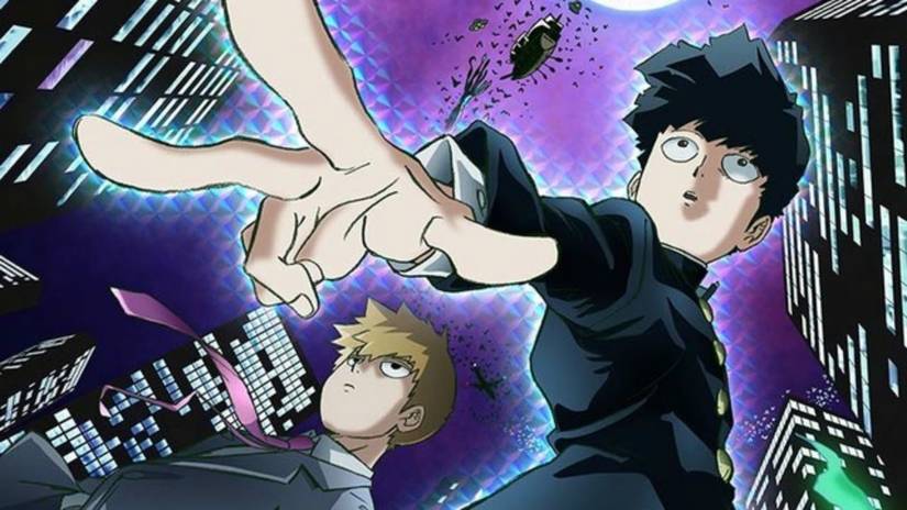Mob Psycho 100 anime series with main characters, Shigeo Kageyama and Reigen Arataka
