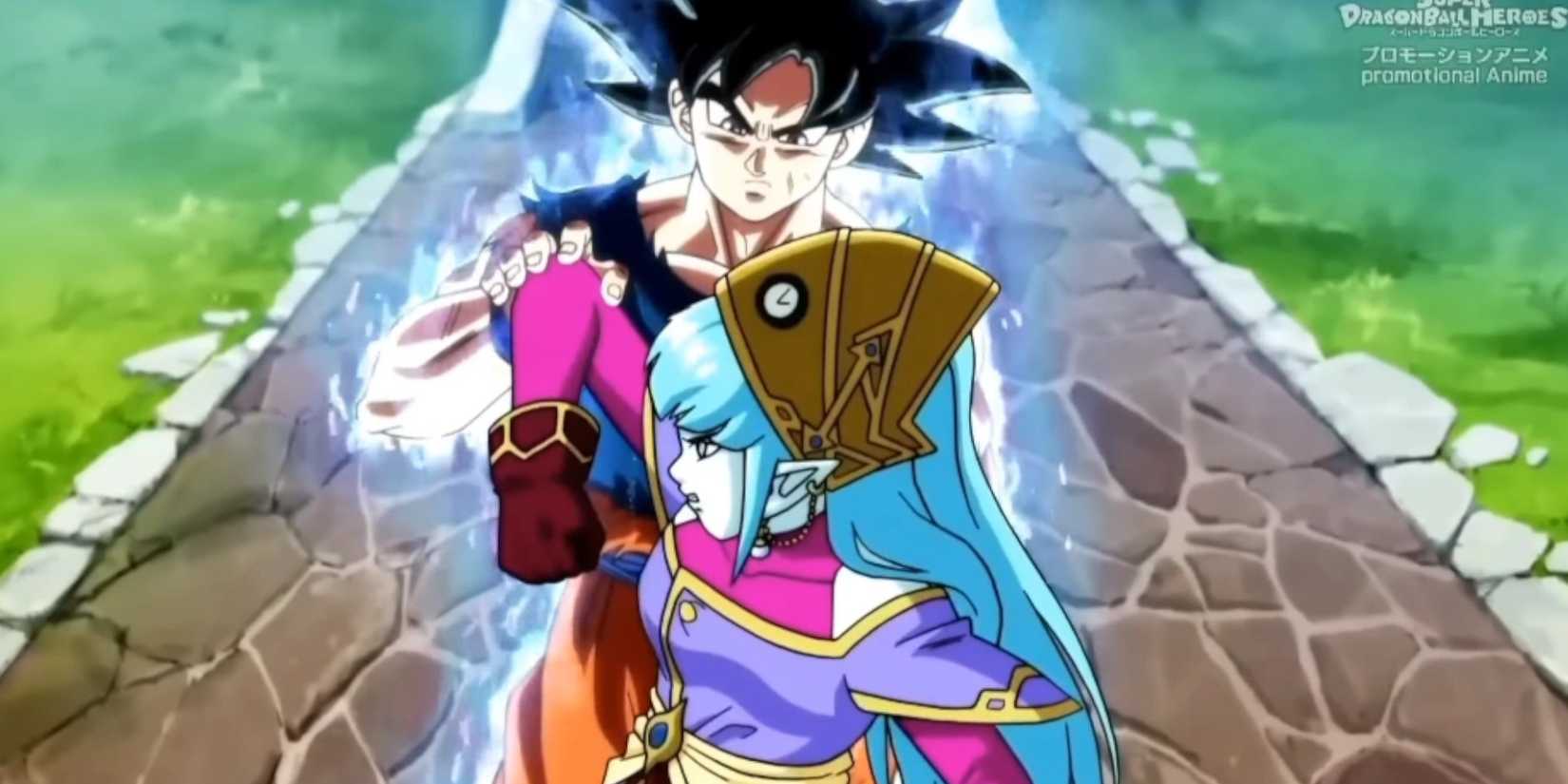 Goku fighting Aeos in Super Dragon Ball Heroes' Supreme Kai of Time Saga.