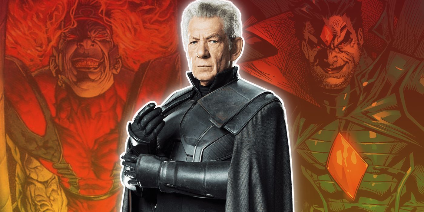 Magneto from the movies with Omega Red and Mister Sinister from the comics