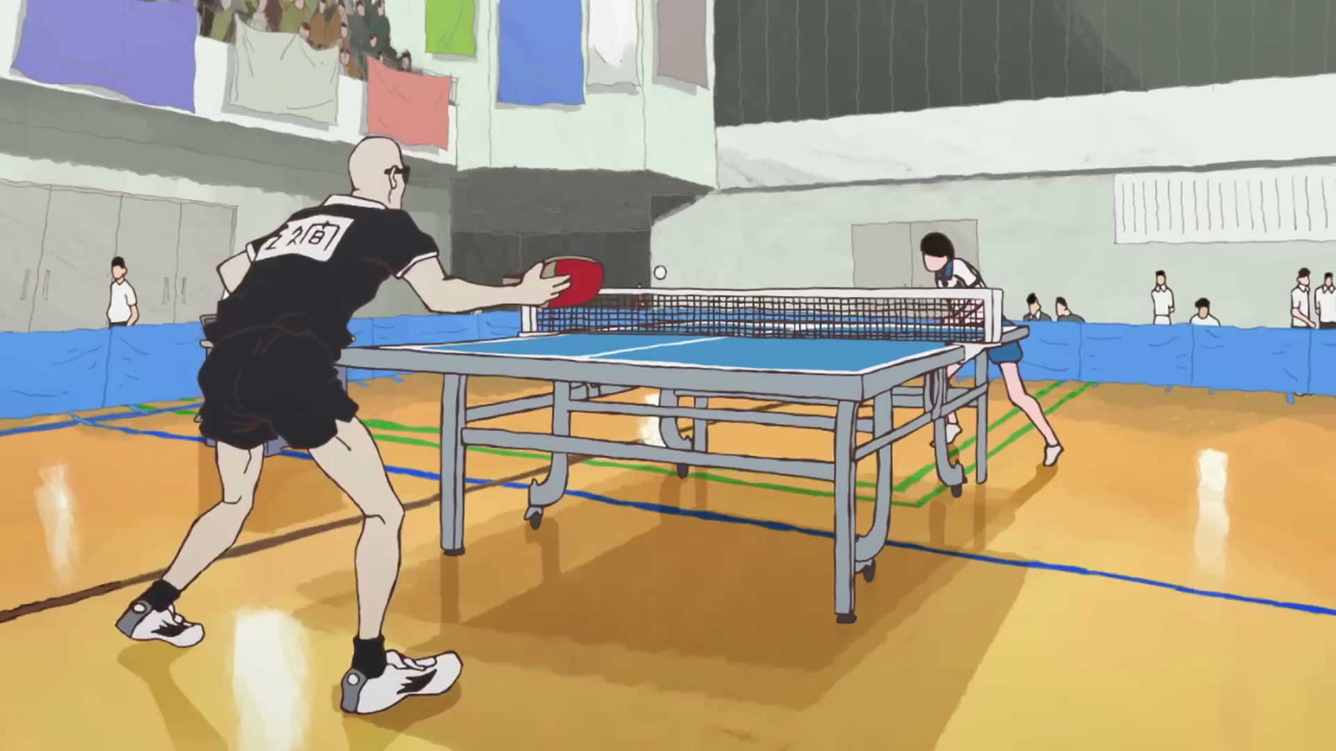 A ping pong match begins in the tournament in Ping Pong The Animation.