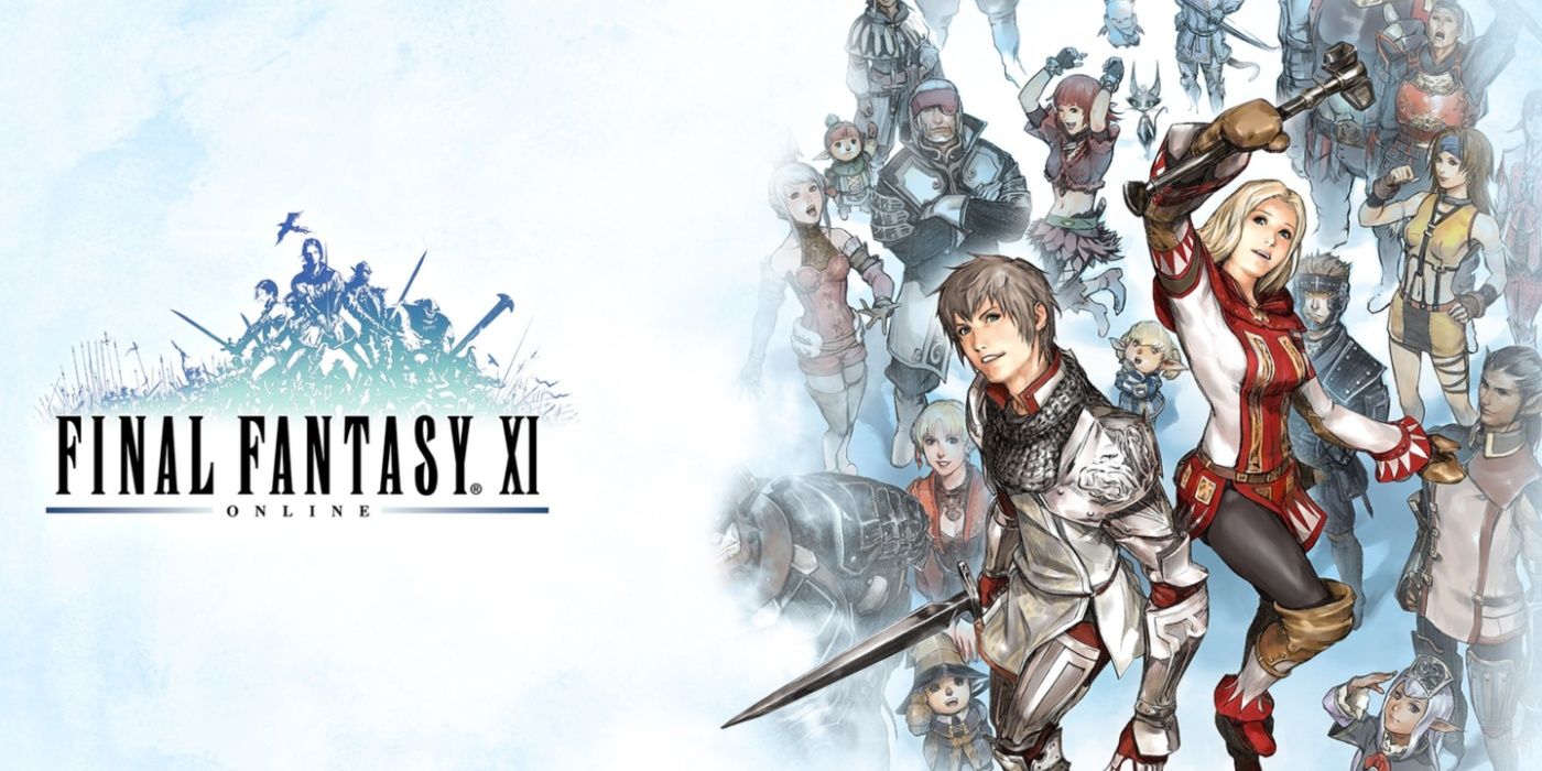 Arte chave do Final Fantasy XI apresentando uma colagem de personagens únicos.