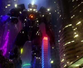 Giant robot going through a city in Pacific Rim