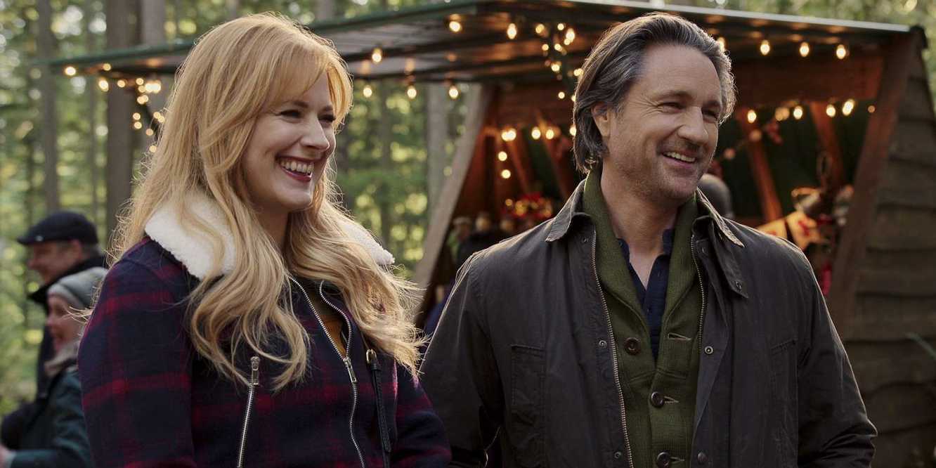 Jack and Mel smile at Christmas in Virgin River