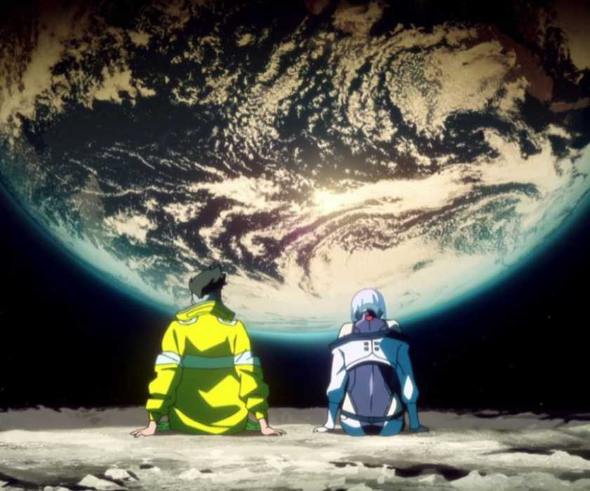 Lucy and David on their braindance date on the moon in Cyberpunk: Edgerunners.